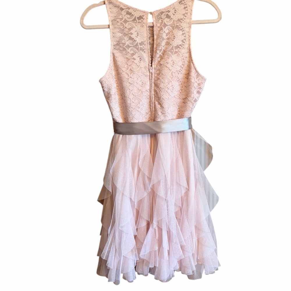 Le Chateau Junior Size 11 Pink Lace Dress with Mesh Skirt-Silver Sash-Lined - Picture 4 of 11